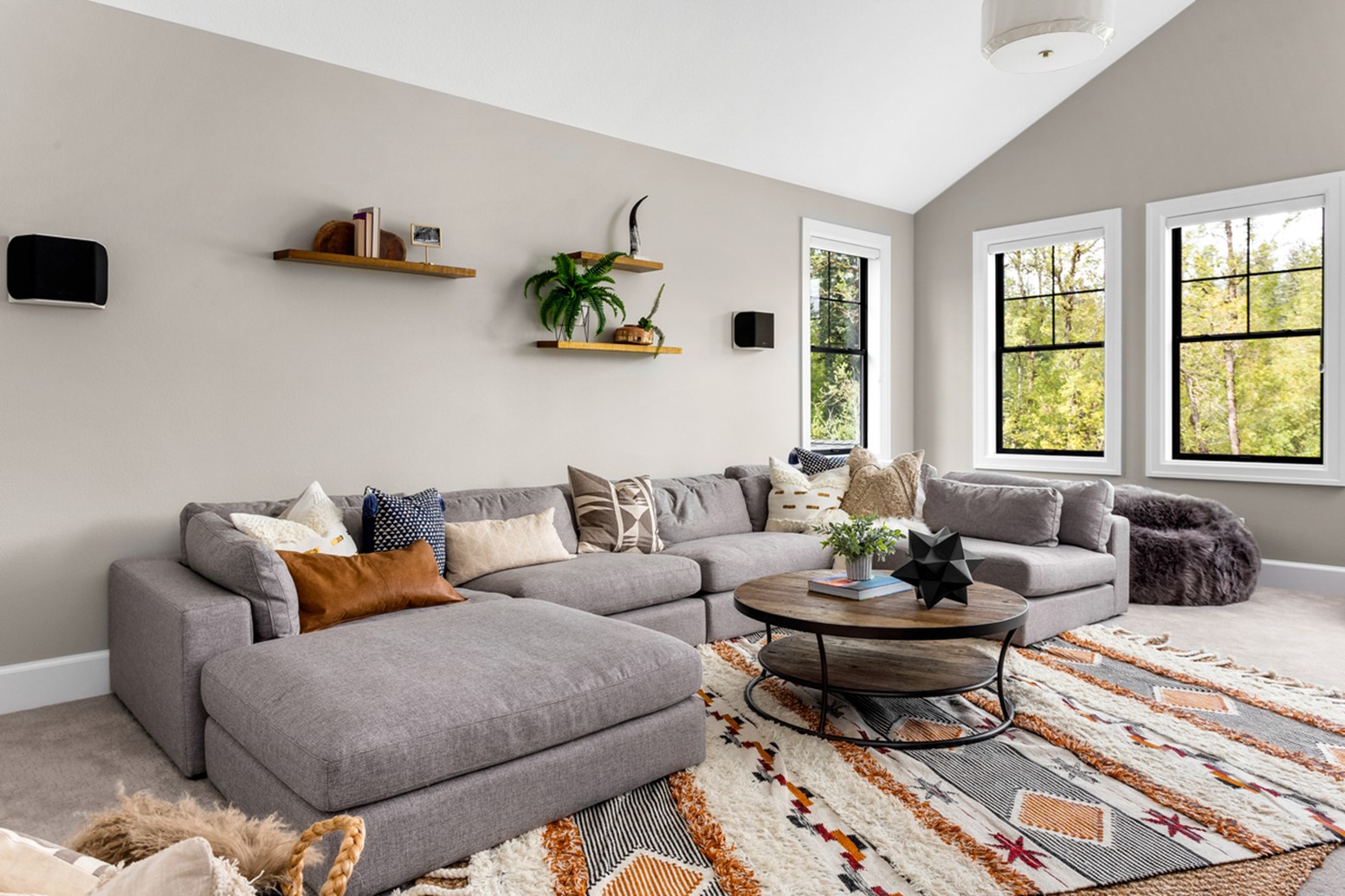 Living room with a big grey sofa