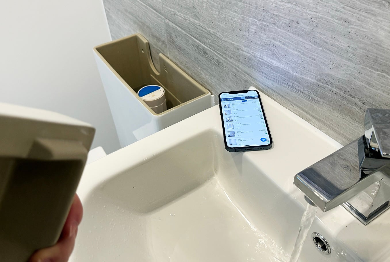 home inspection being carried out in a bathroom